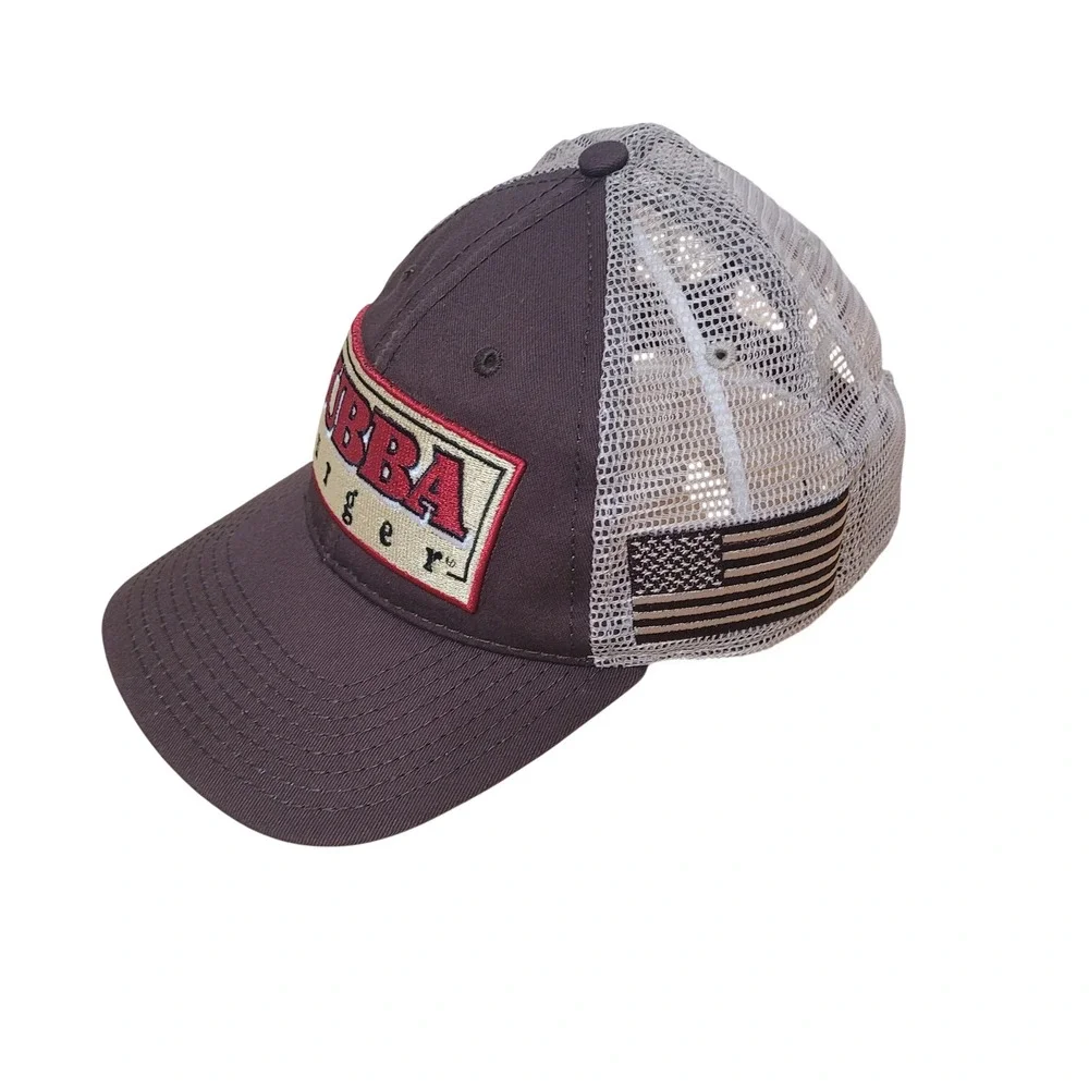 Bubba Burger Trucker Hat Brown Tan Snapback Mesh American Flag Promo Cap OSFM